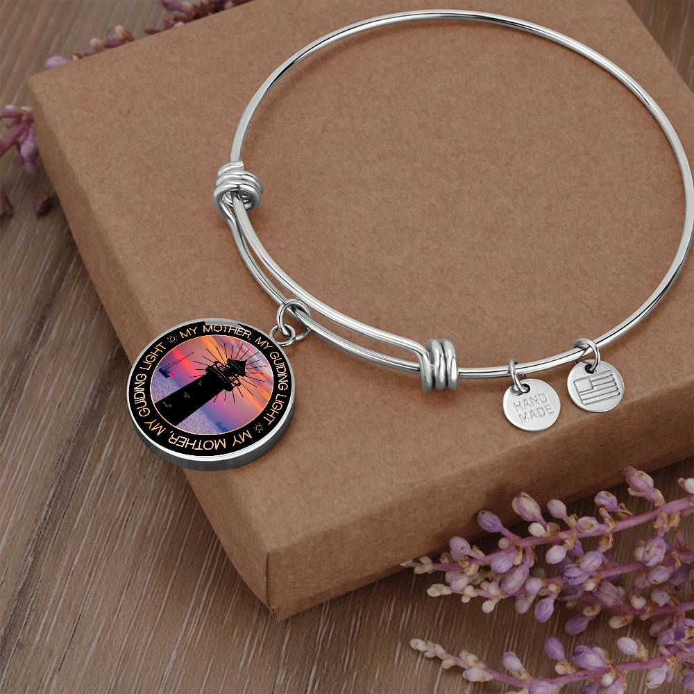 Mother My Guiding Light Engraved Bangle Bracelet-[Heartfelt Family Gift]