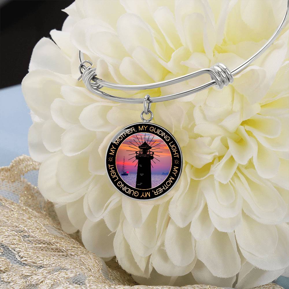 Mother My Guiding Light Engraved Bangle Bracelet-[Heartfelt Family Gift]