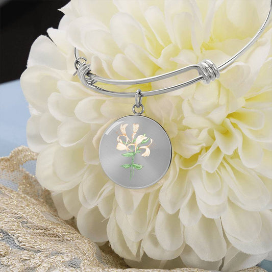 June Birth Flower Honeysuckle Engraved Birth Flower Bangle Bracelet Gift-[Heartfelt Family Gift]