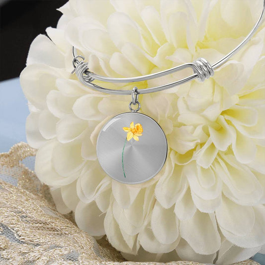 April Birth Flower Daisy Personalized Birth Flower Bangle Bracelet-[Heartfelt Family Gift]