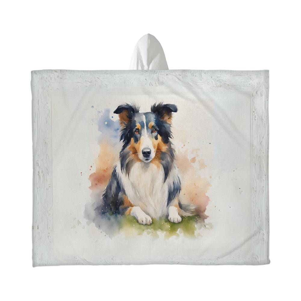 Watercolor Collie Sherpa Hooded Blanket-[Heartfelt Family Gift]