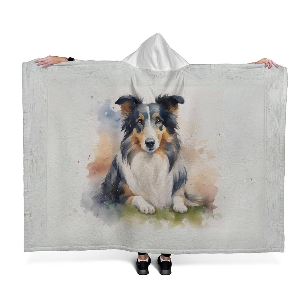Watercolor Collie Sherpa Hooded Blanket-[Heartfelt Family Gift]