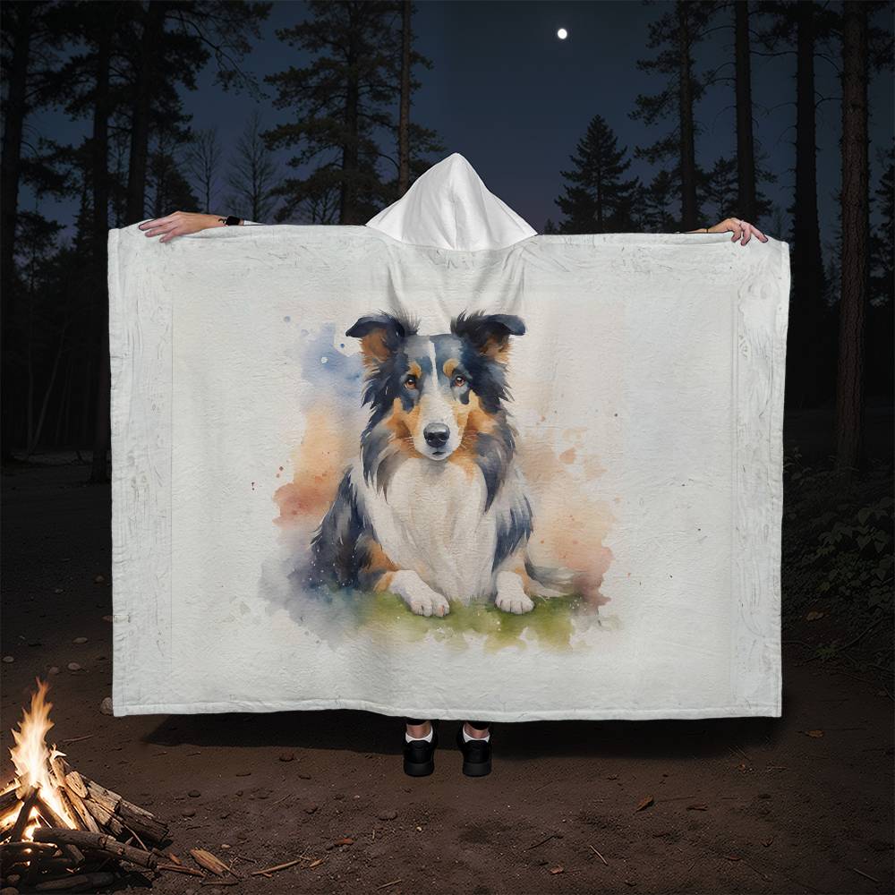 Watercolor Collie Sherpa Hooded Blanket-[Heartfelt Family Gift]