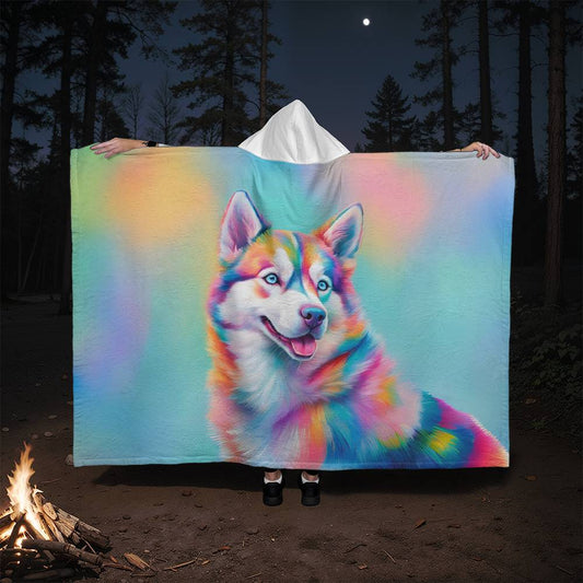 Watercolor Husky Sherpa Fleece Hooded Blanket-[Heartfelt Family Gift]