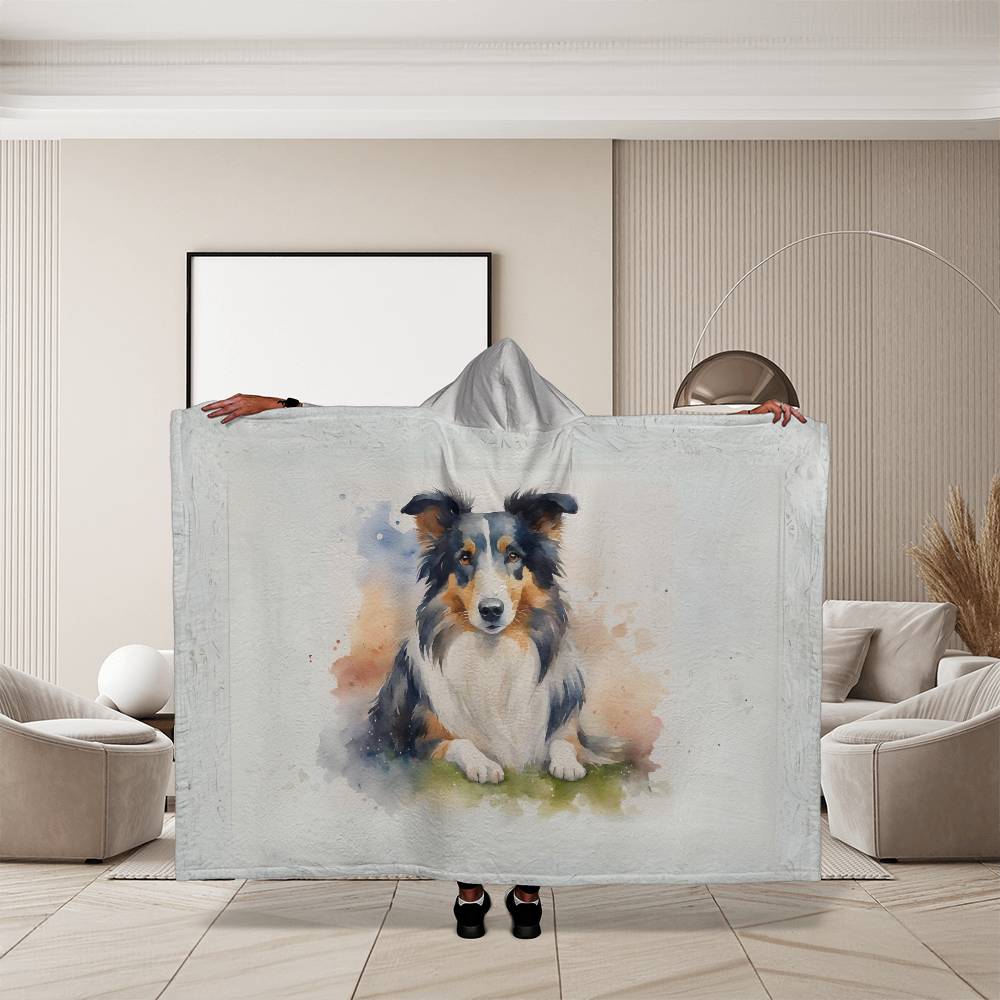 Watercolor Collie Sherpa Hooded Blanket-[Heartfelt Family Gift]