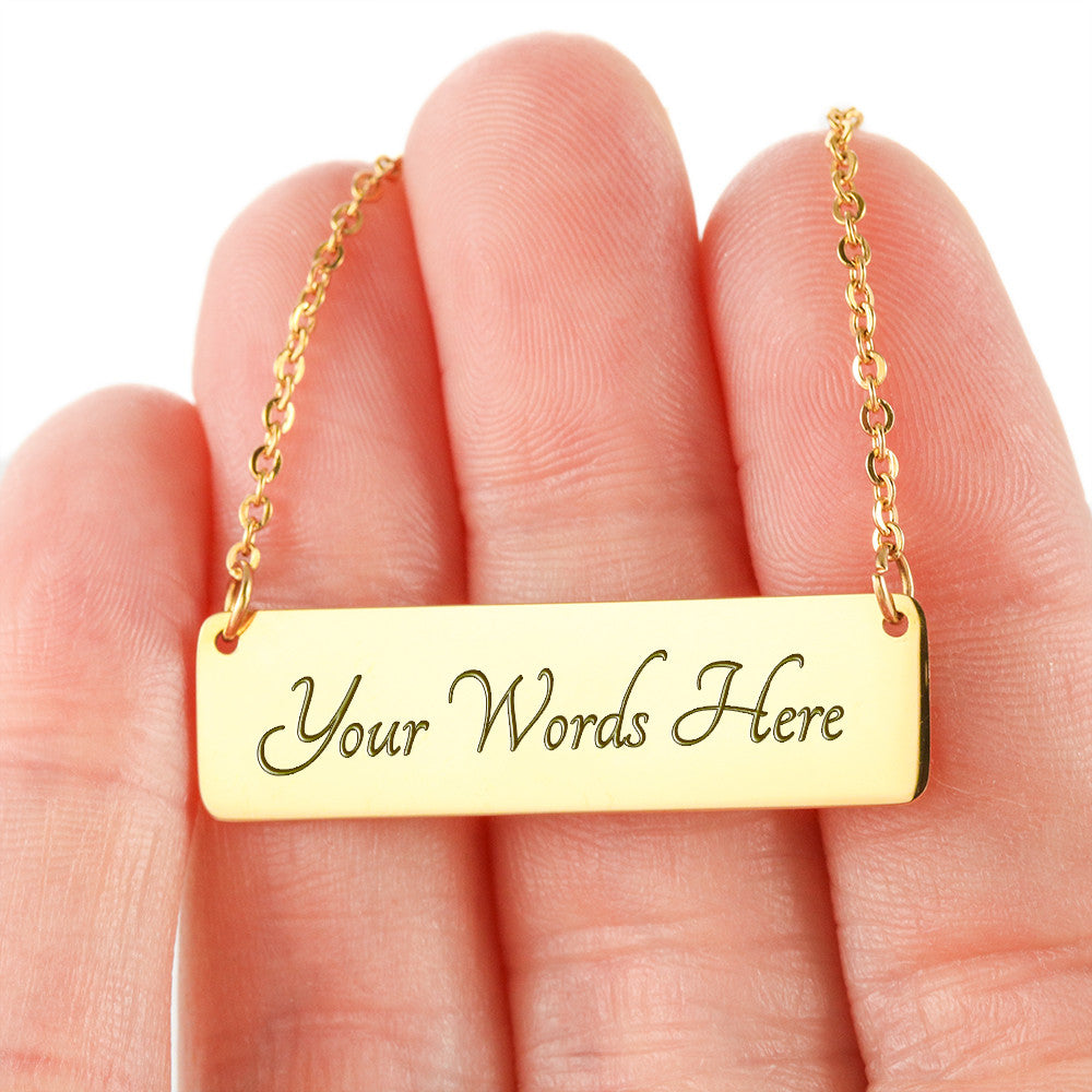 Elephant Mom Engraved Vertical Bar Necklace 2 Elephants