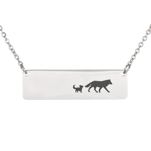 Mama Wolf Engraved Vertical Bar Necklace - 1 Wolf