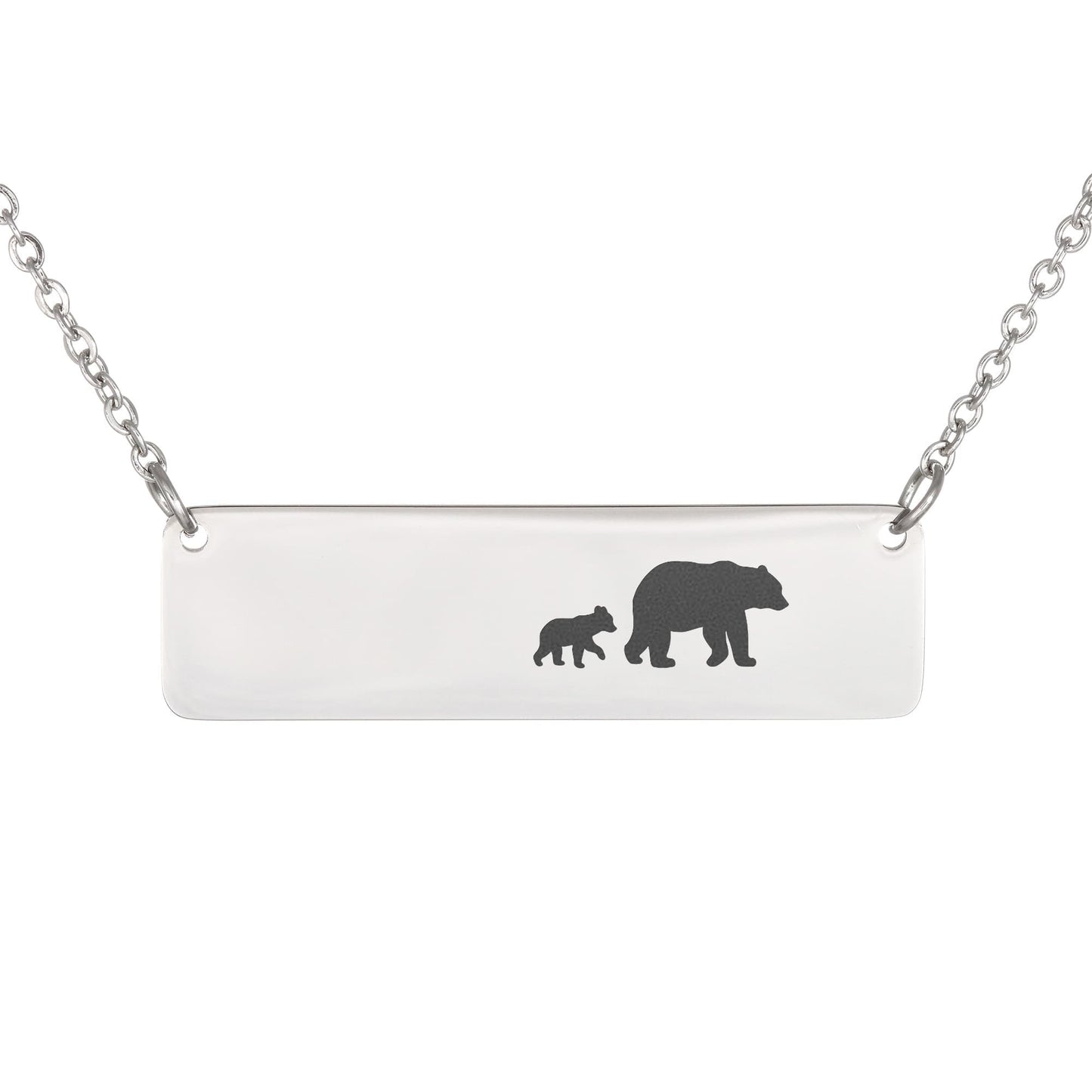 Mom Bear Engraved Vertical Bar Necklace 1 Cub