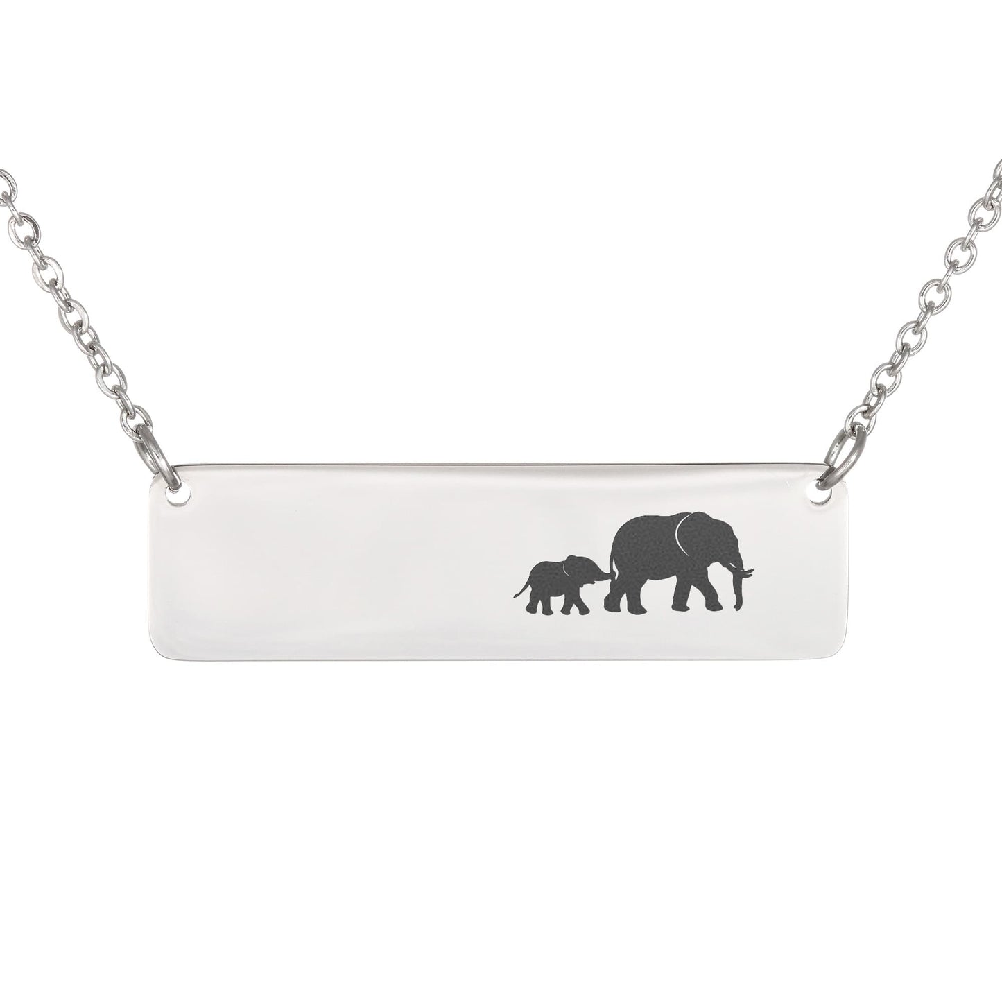 Elephant Mom Engraved Vertical Bar Necklace 2 Elephants