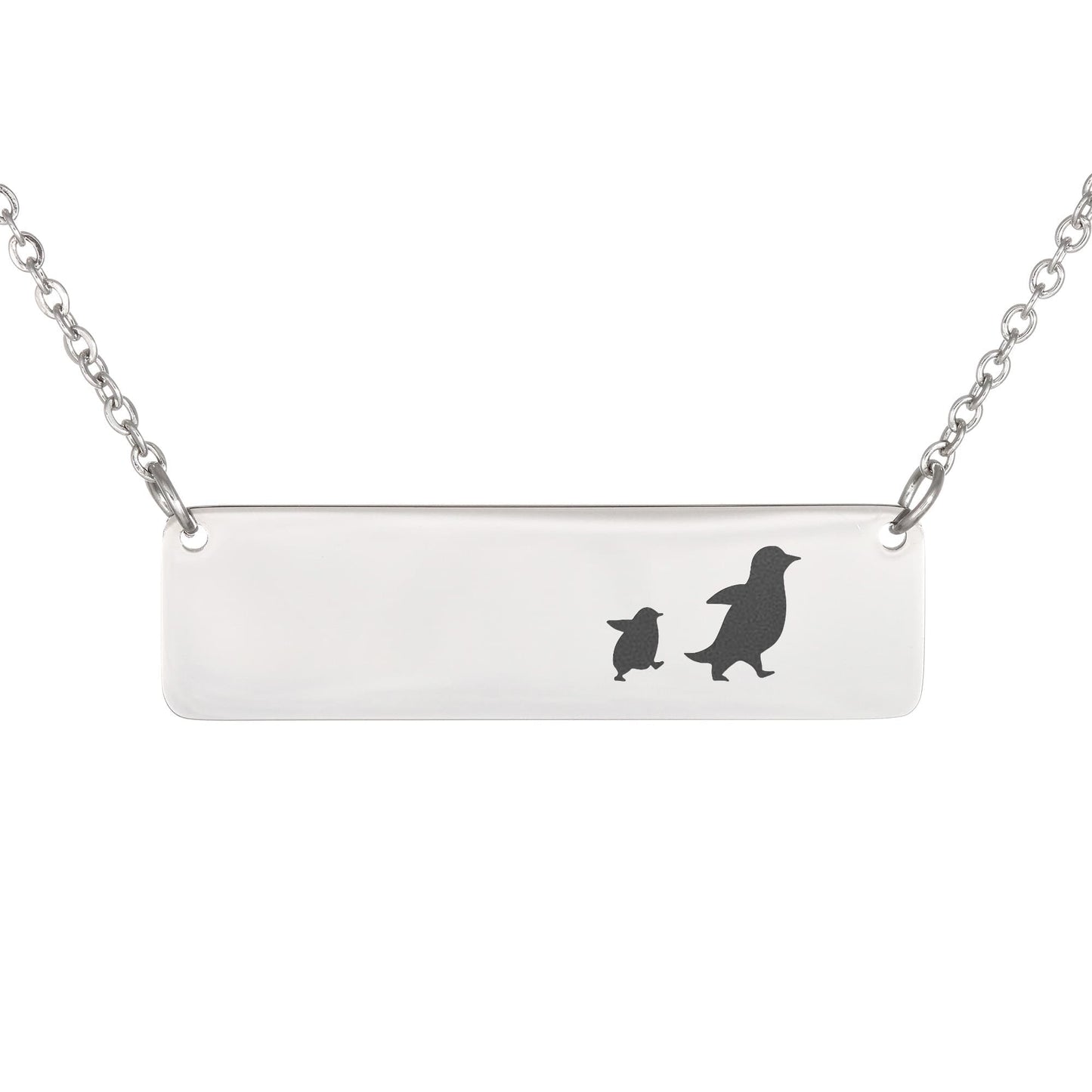 Mama Penguin Engraved Vertical Bar Necklace 1 Penguin