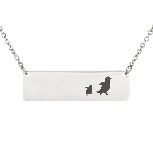 Mama Penguin Engraved Vertical Bar Necklace 1 Penguin