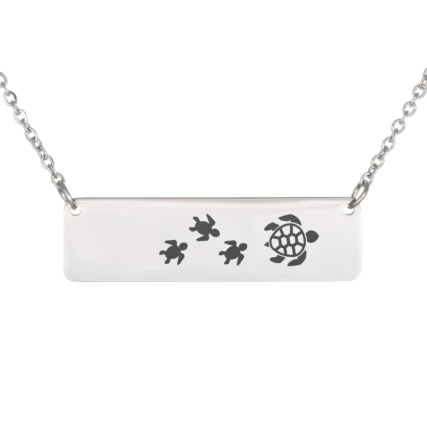 Engraved Vertical Bar Necklace 3 Turtles