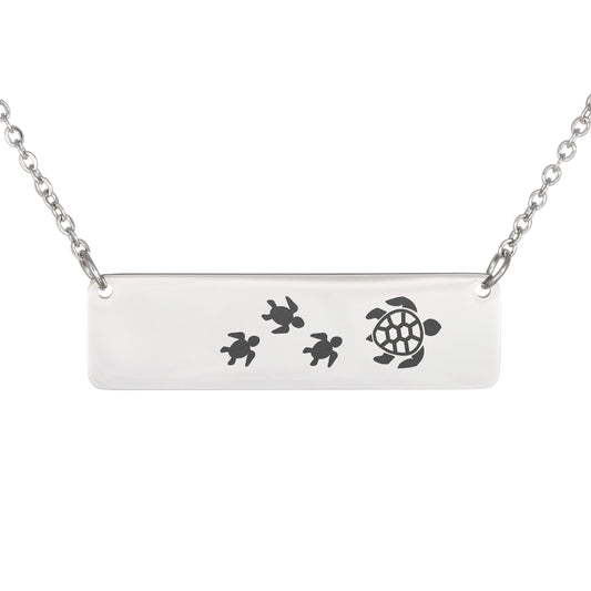 Engraved Vertical Bar Necklace 3 Turtles