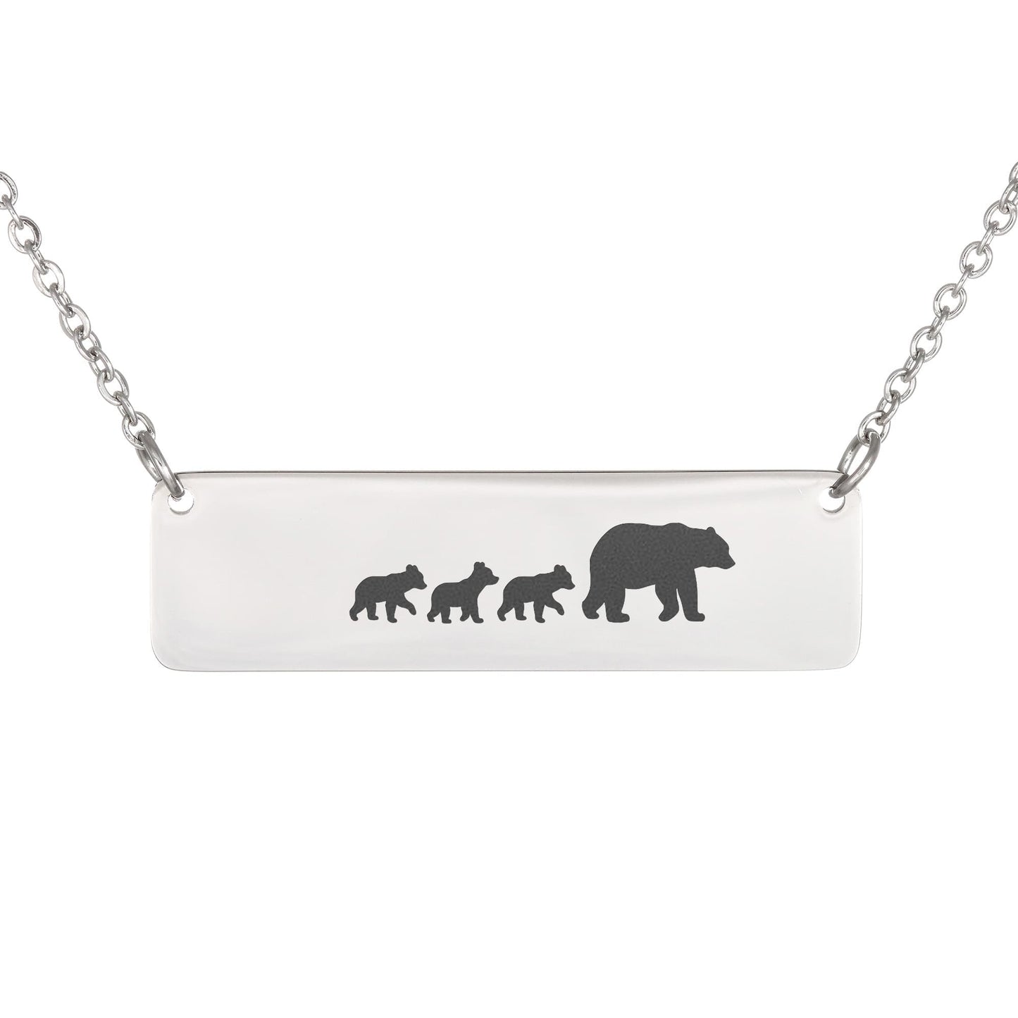 Mom Bear Engraved Vertical Bar Necklace 3 Cub