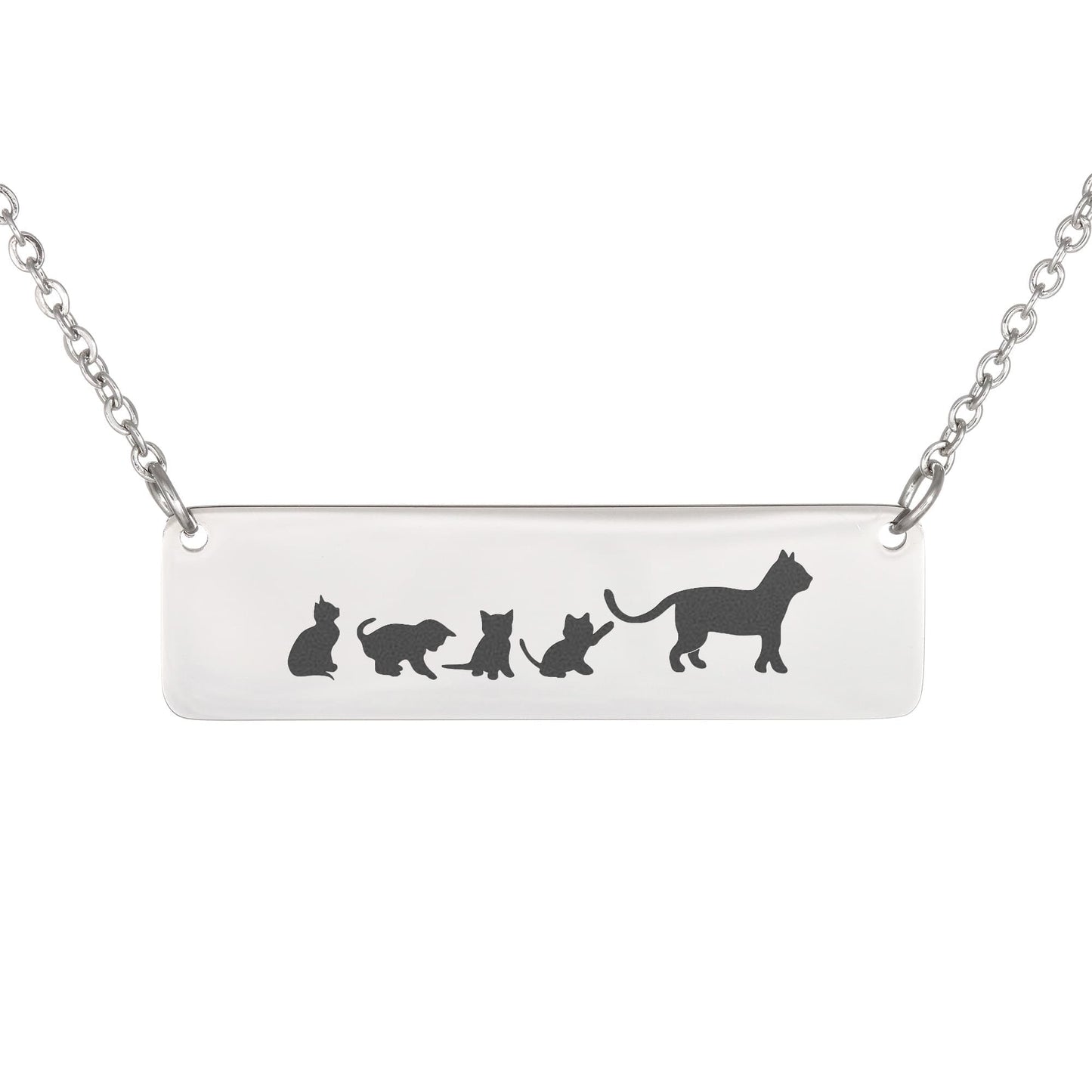 Mama Cat Engraved Vertical Bar Necklace 2 Kittens