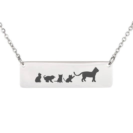 Mama Cat Engraved Vertical Bar Necklace 2 Kittens