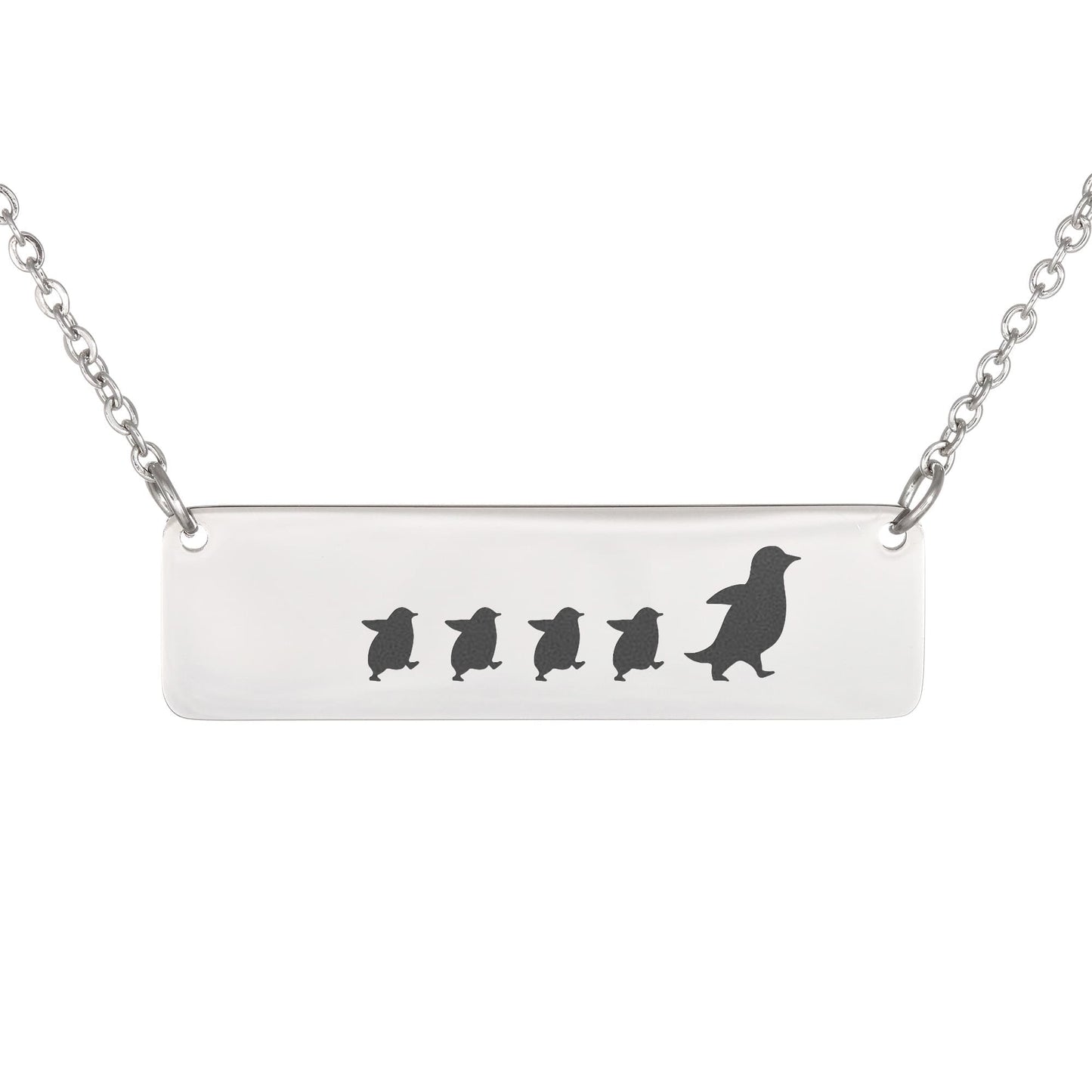 Mama Penguin Engraved Vertical Bar Necklace 3 Penguins