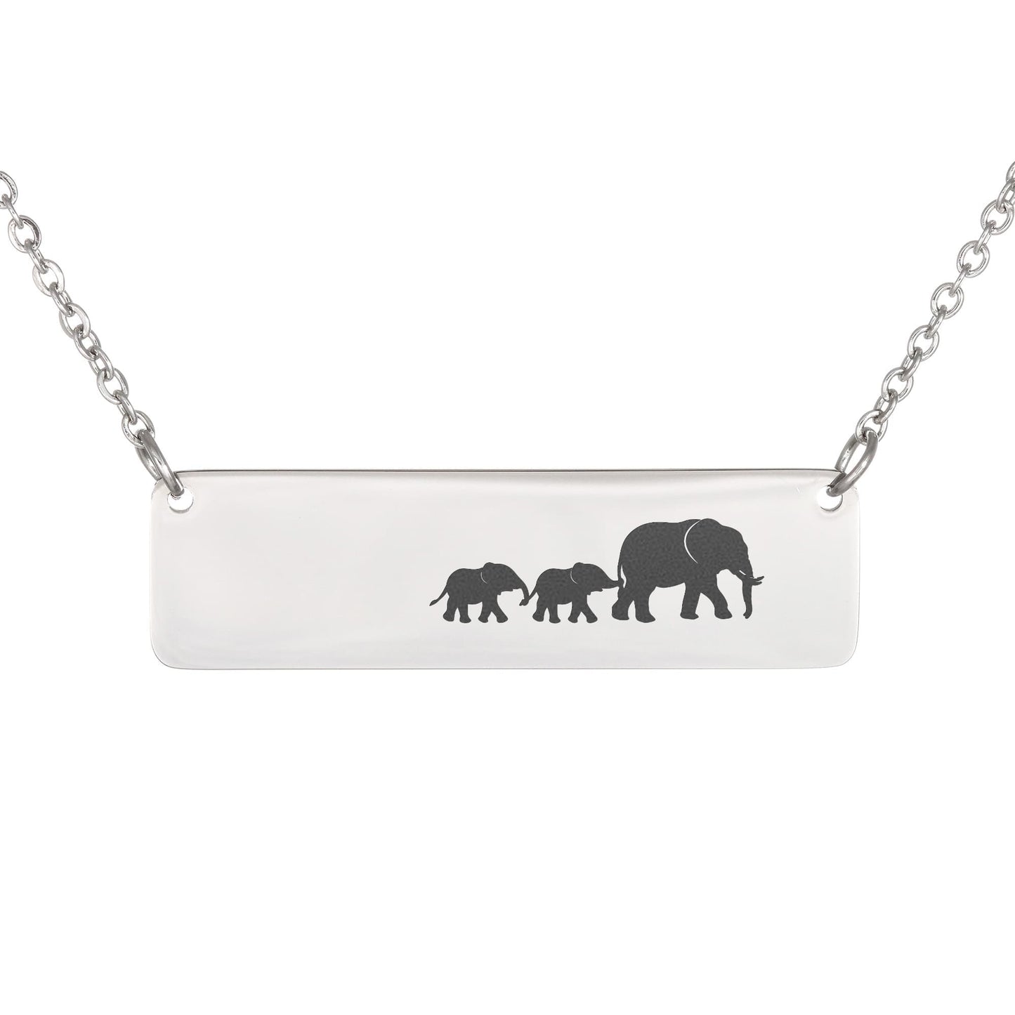 Elephant Mom Engraved Vertical Bar Necklace 2 Elephants