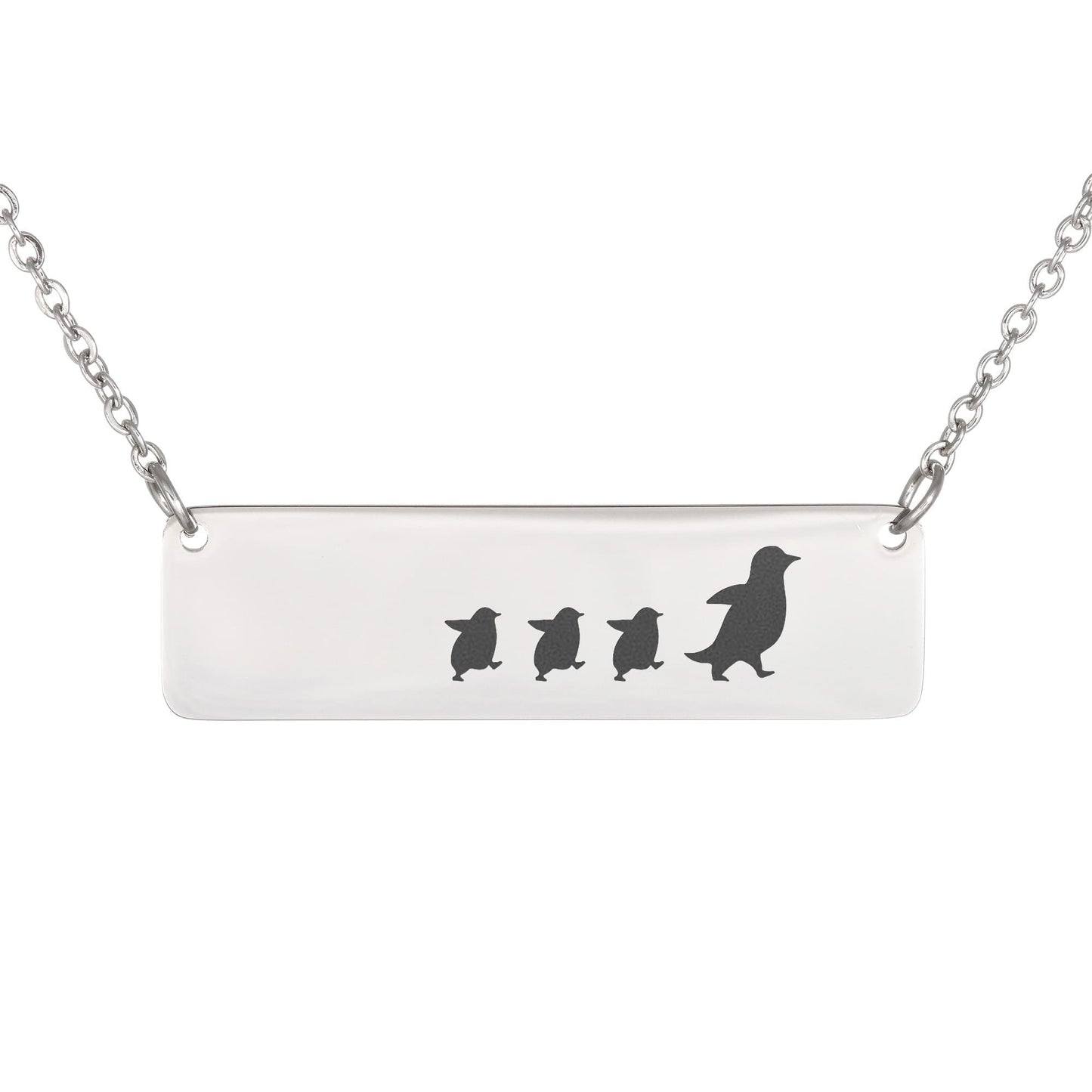 Mama Penguin Engraved Vertical Bar Necklace 3 Penguins