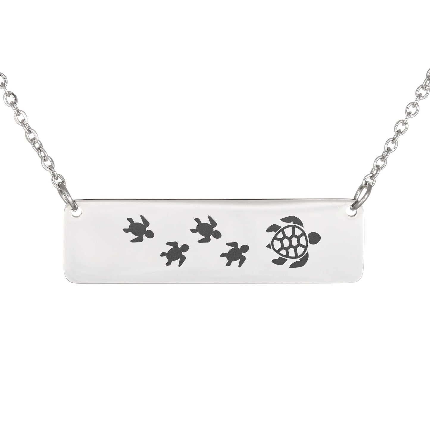 Engraved Vertical Bar Necklace 4 Turtles