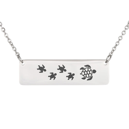 Engraved Vertical Bar Necklace 4 Turtles