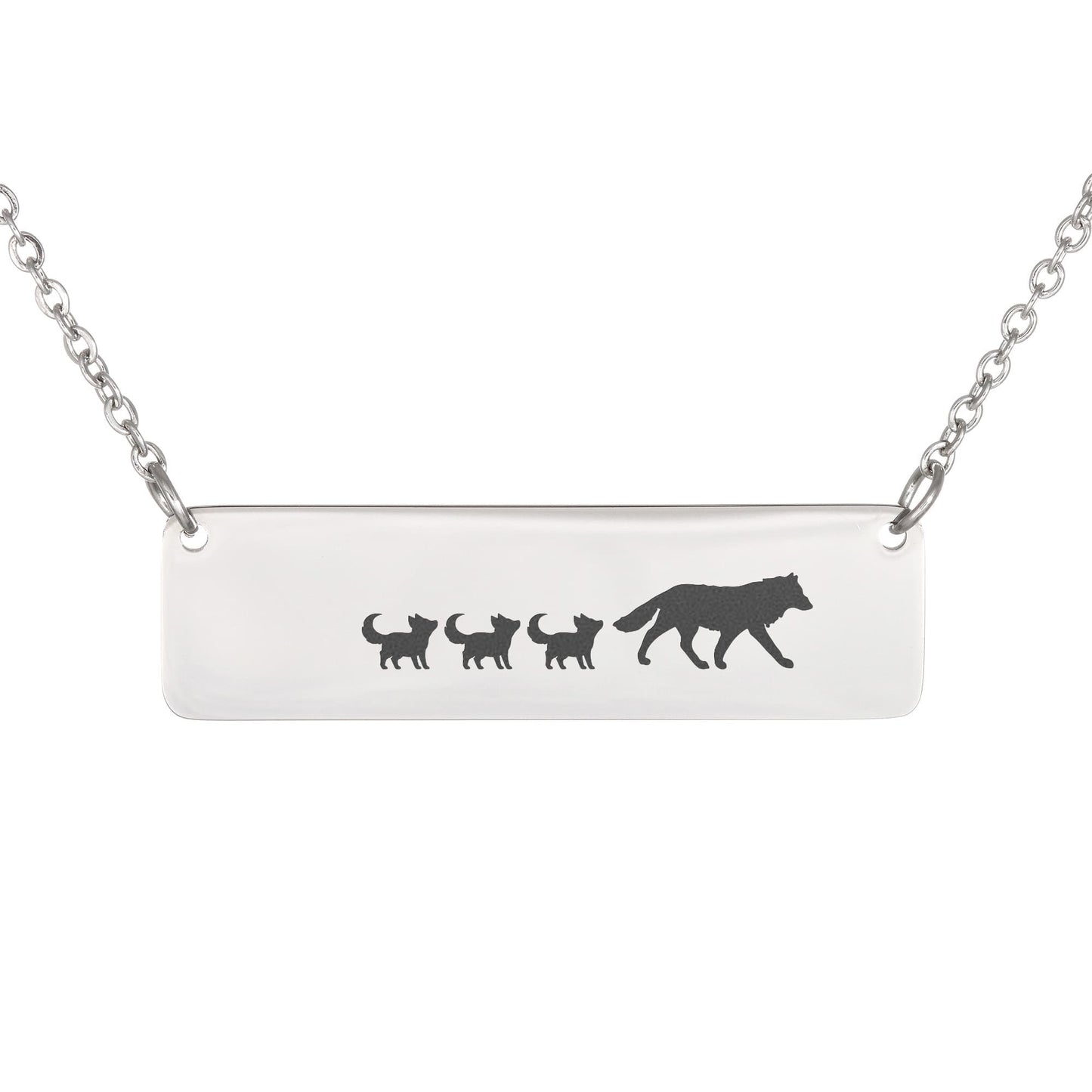 Engraved Vertical Bar Necklace 3 Wolf