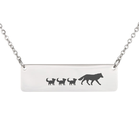 Engraved Vertical Bar Necklace 3 Wolf
