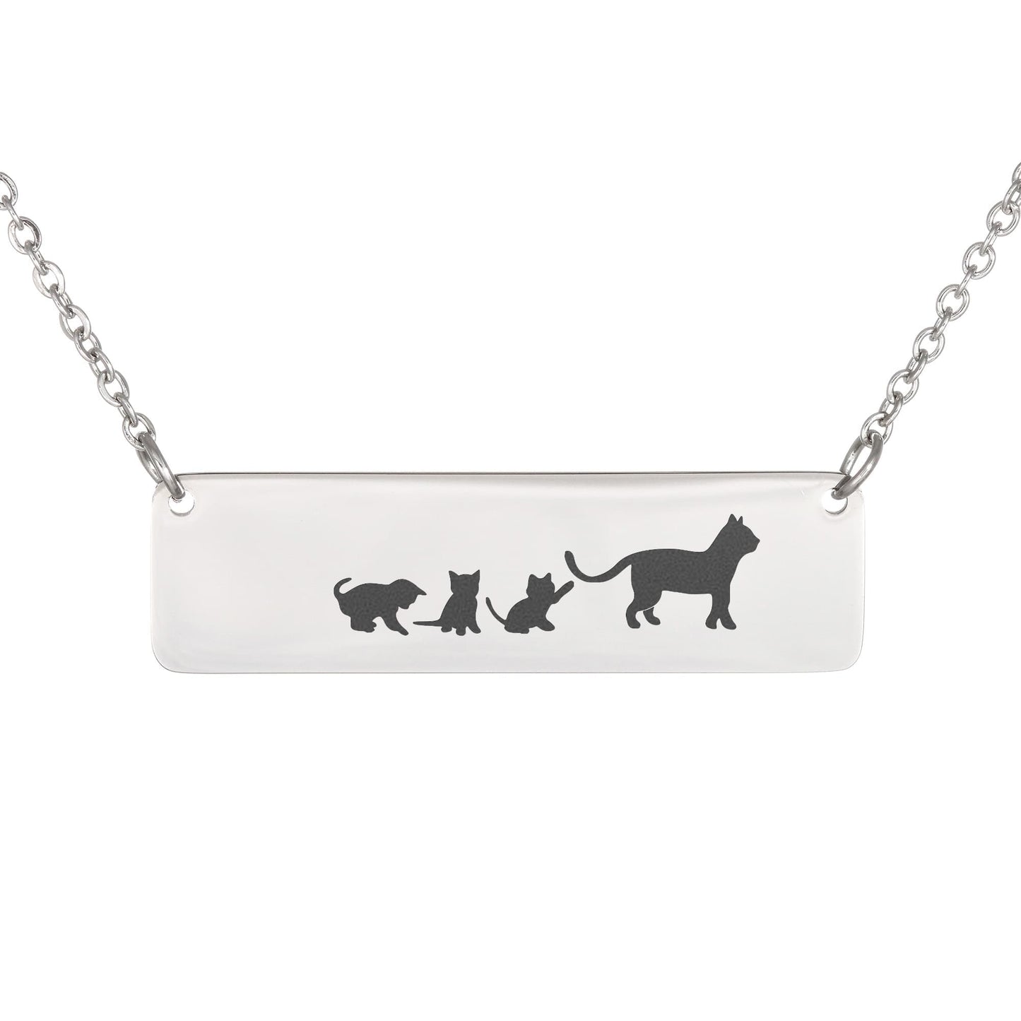 Engraved Vertical Bar Necklace 3 Kittens