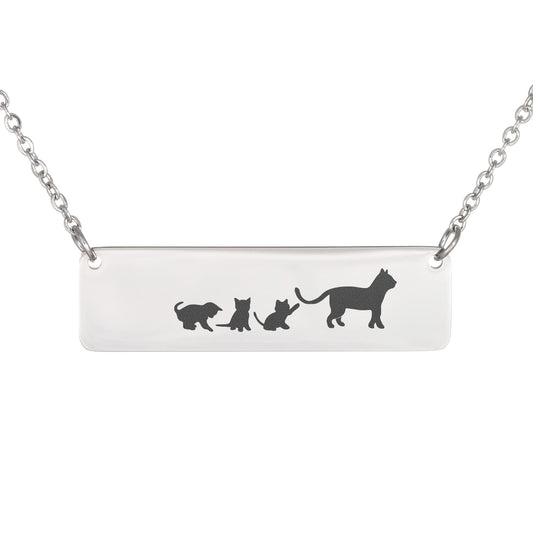 Engraved Vertical Bar Necklace 3 Kittens