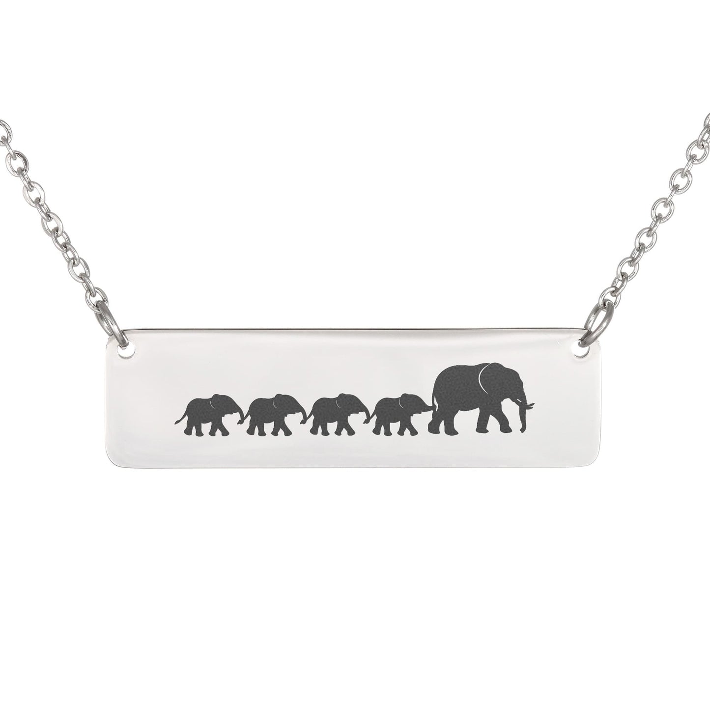 Elephant Mom Engraved Vertical Bar Necklace 4 Elephants