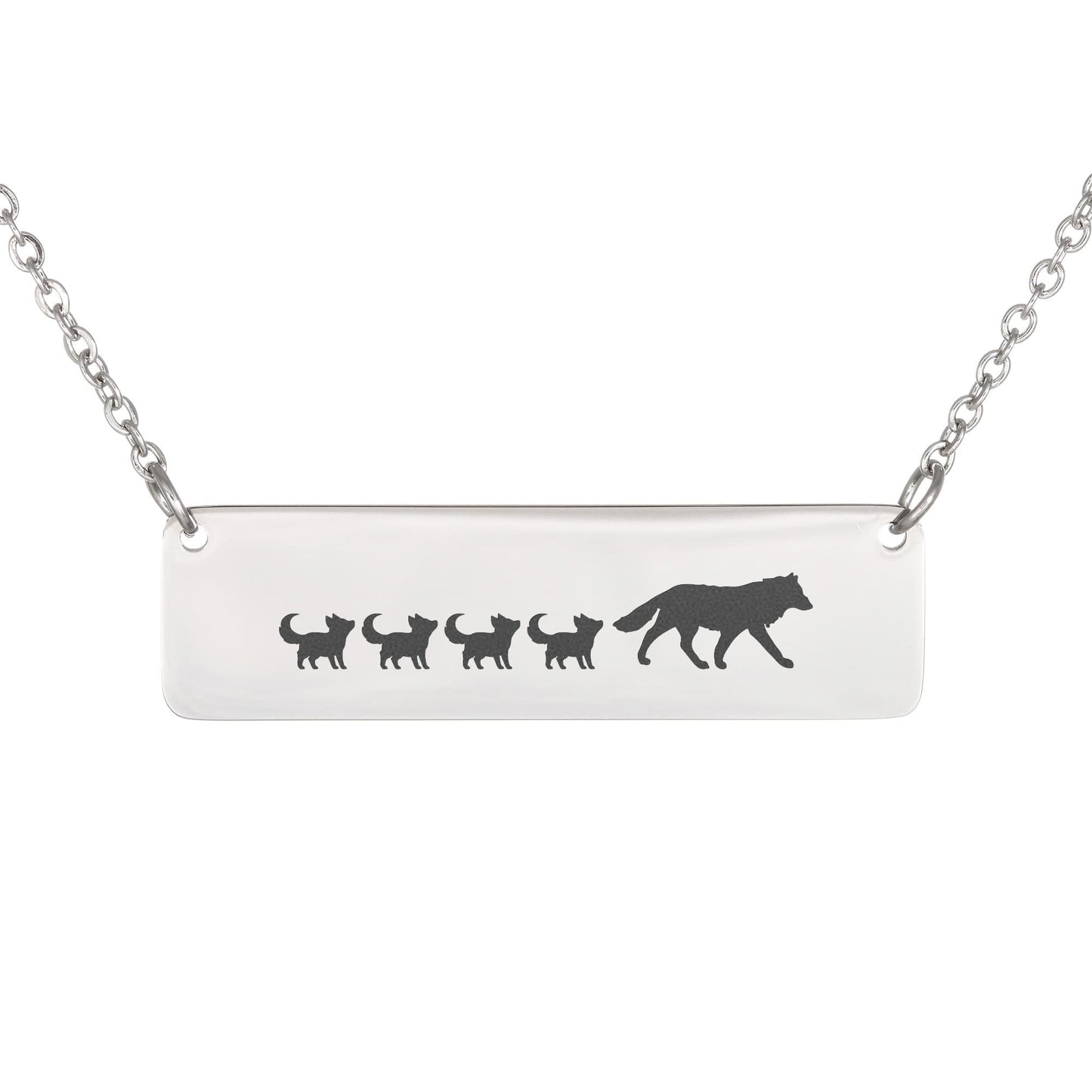 Engraved Vertical Bar Necklace 4 Wolf
