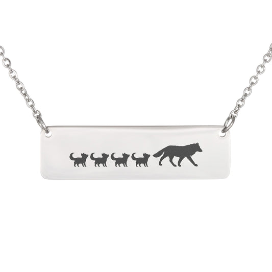 Engraved Vertical Bar Necklace 4 Wolf