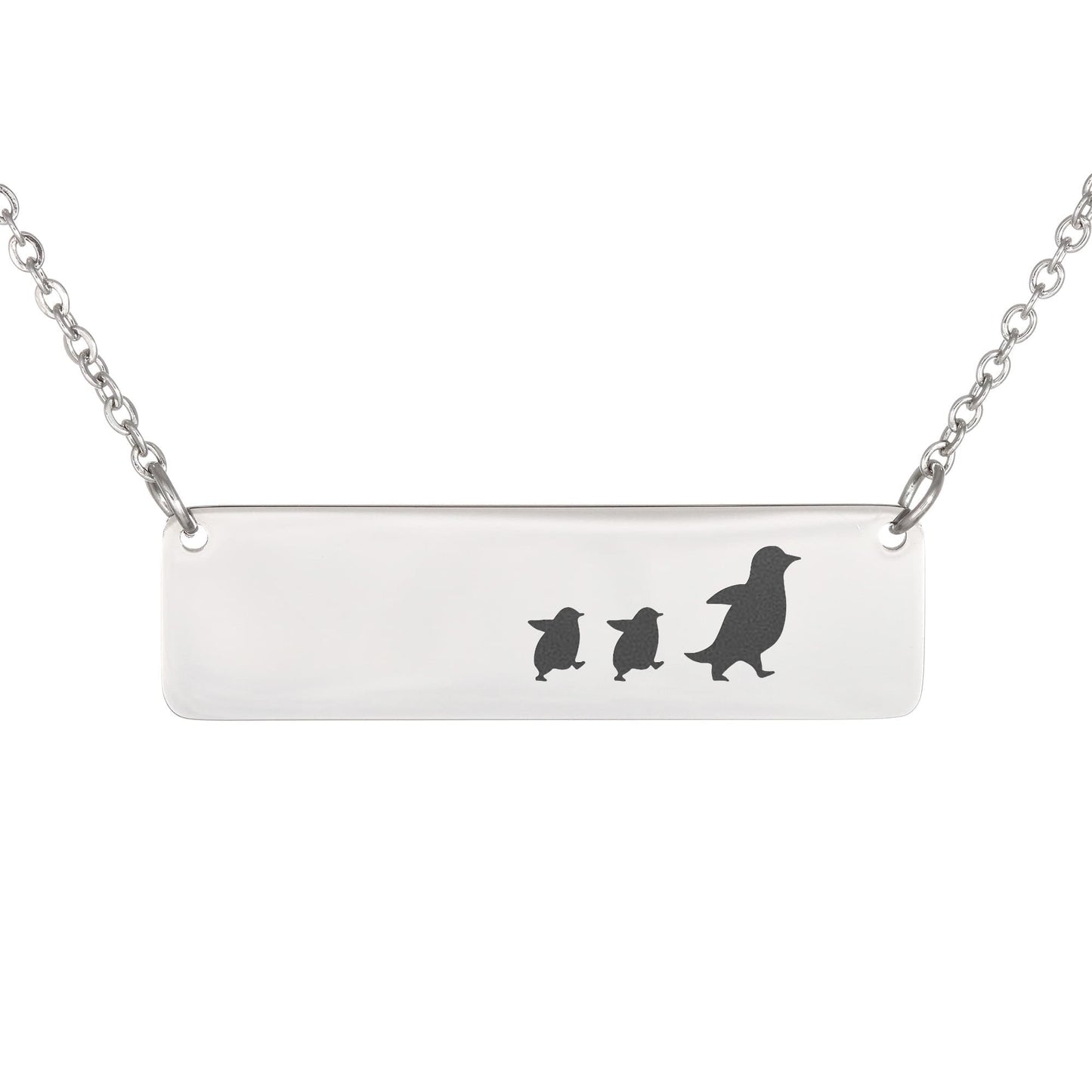 Mama Penguin Engraved Vertical Bar Necklace 2 Penguins