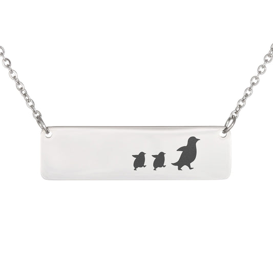 Mama Penguin Engraved Vertical Bar Necklace 2 Penguins