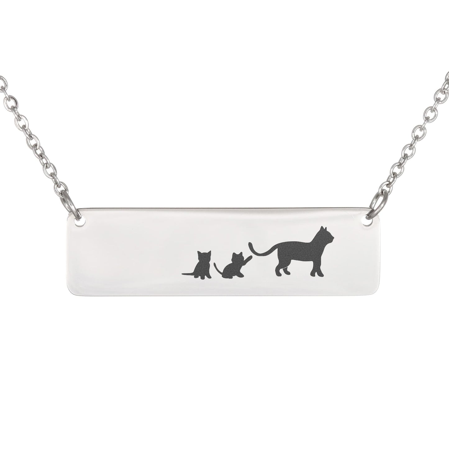 Engraved Vertical Bar Necklace 2 Kittens