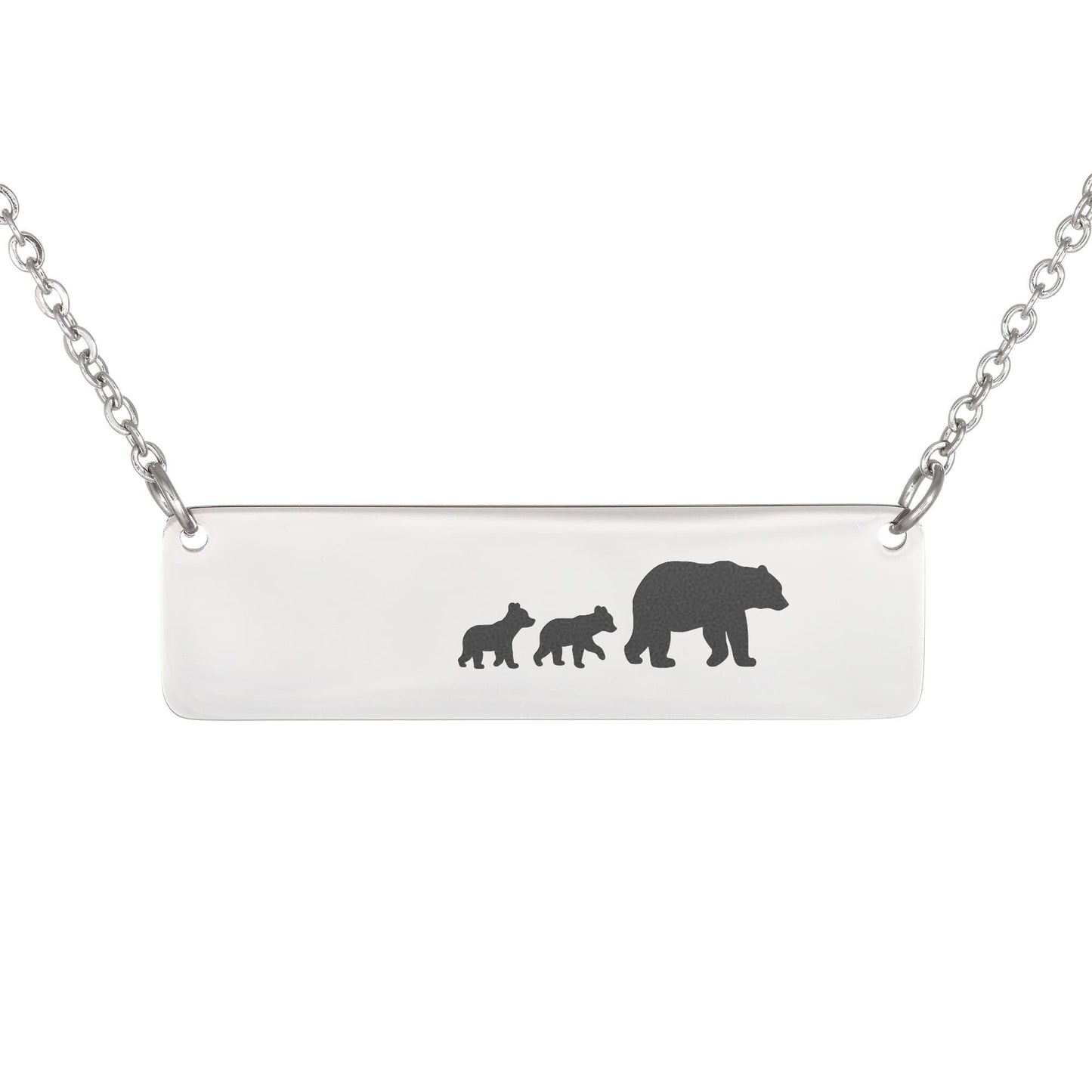Mom Bear Engraved Vertical Bar Necklace 2 Cub