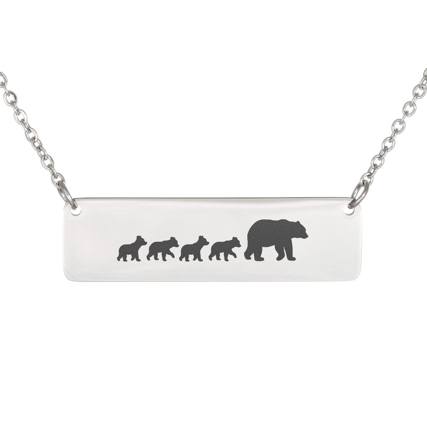 Mom Bear Engraved Vertical Bar Necklace 4 Cubs