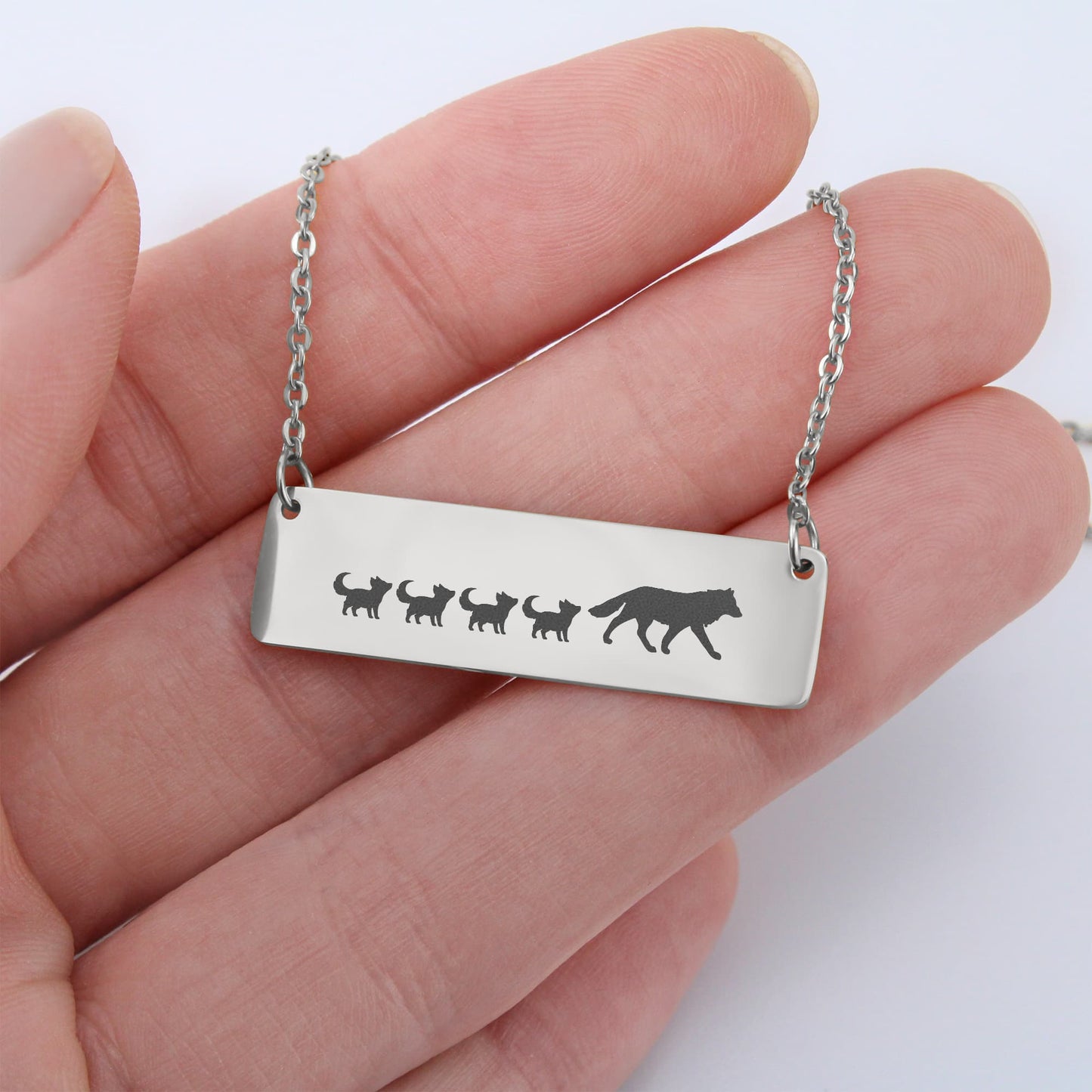 Engraved Vertical Bar Necklace 4 Wolf