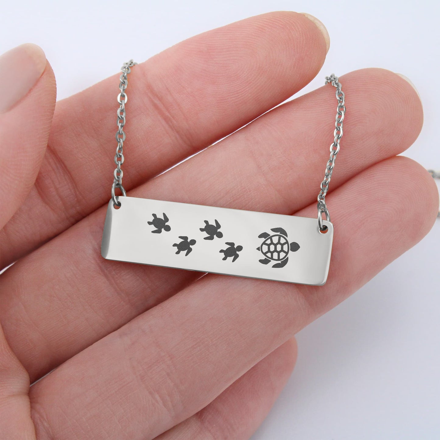 Engraved Vertical Bar Necklace 4 Turtles