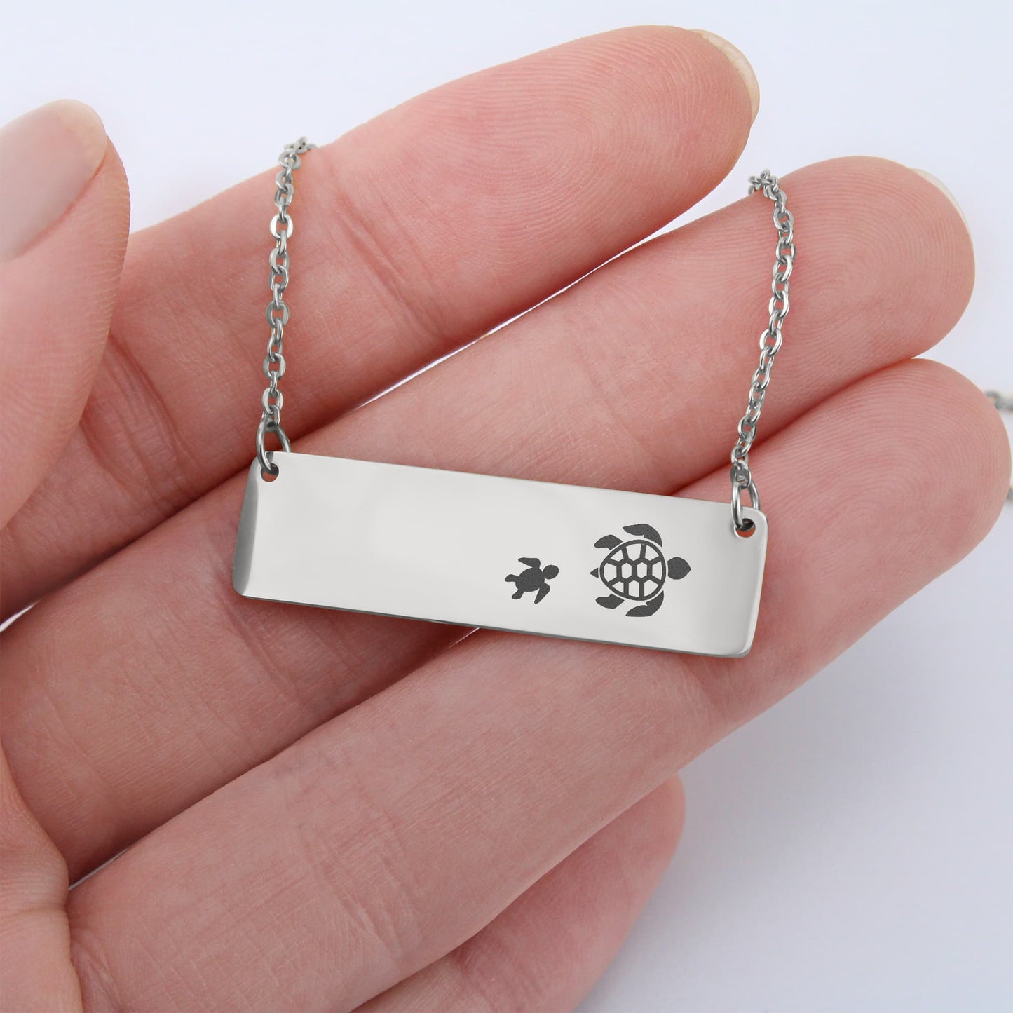 Engraved Vertical Bar Necklace 1 Turtle