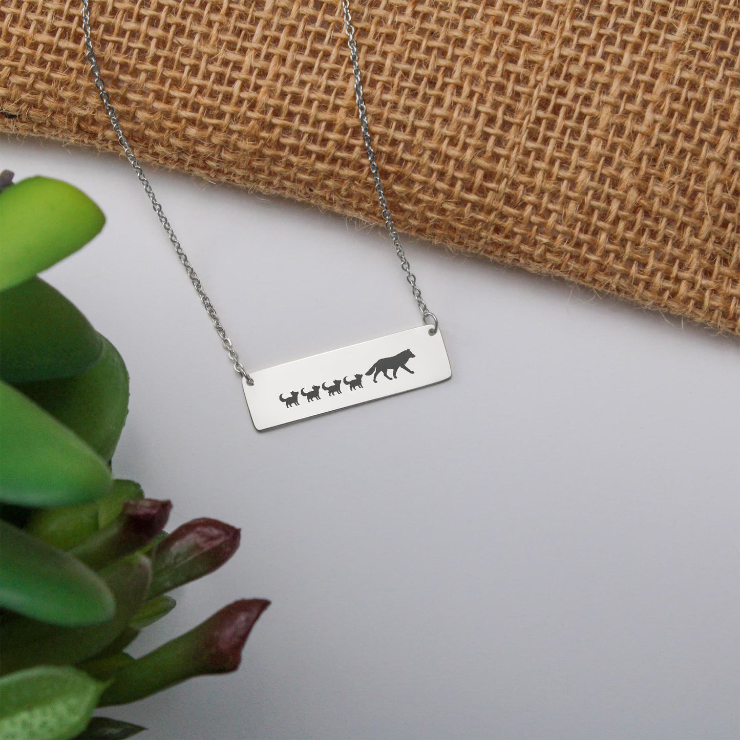 Engraved Vertical Bar Necklace 4 Wolf
