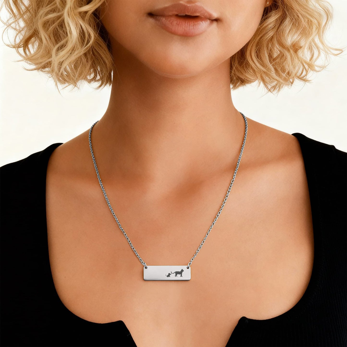 Engraved Vertical Bar Necklace 1 Kitten
