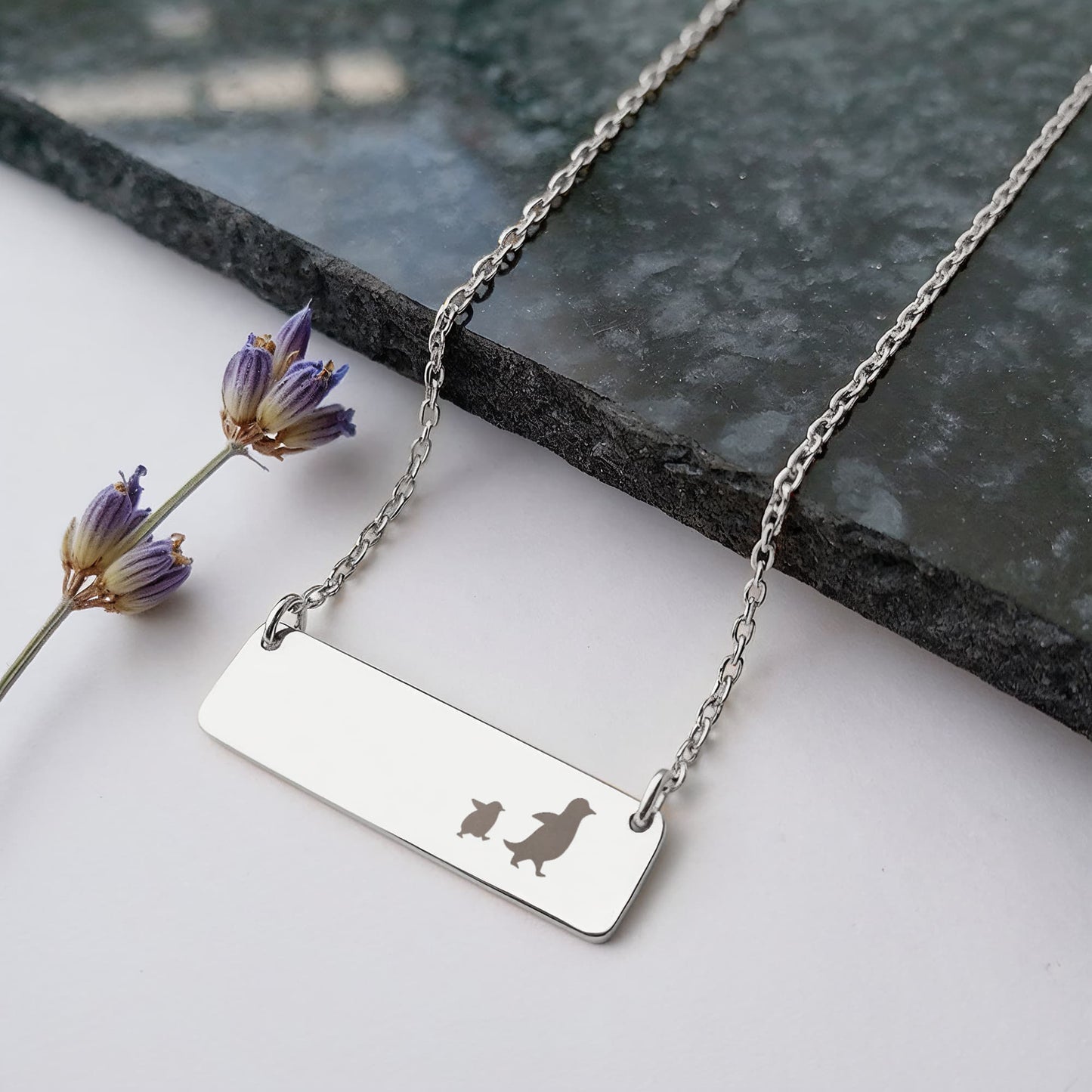 Mama Penguin Engraved Vertical Bar Necklace 1 Penguin