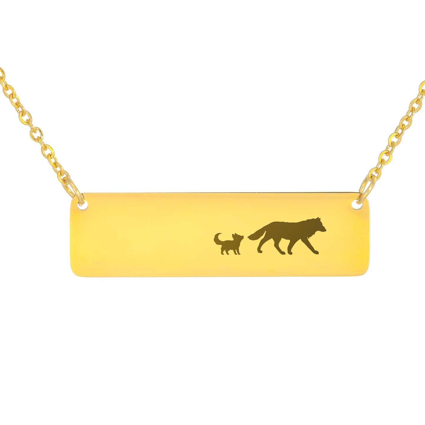 Mama Wolf Engraved Vertical Bar Necklace - 1 Wolf