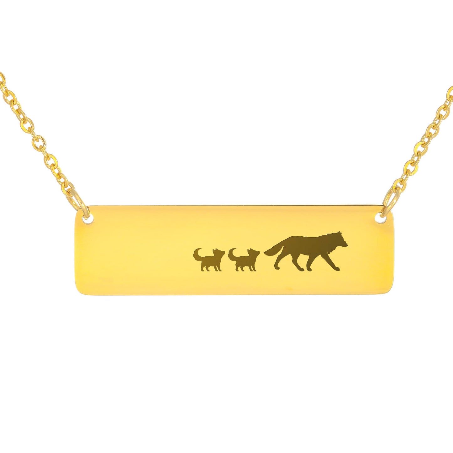 Engraved Vertical Bar Necklace 2 Wolf