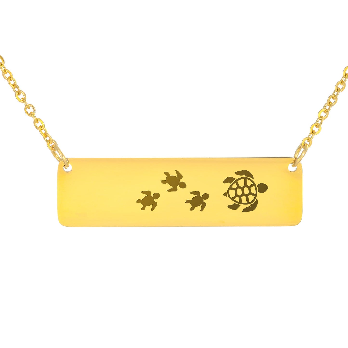 Engraved Vertical Bar Necklace 3 Turtles