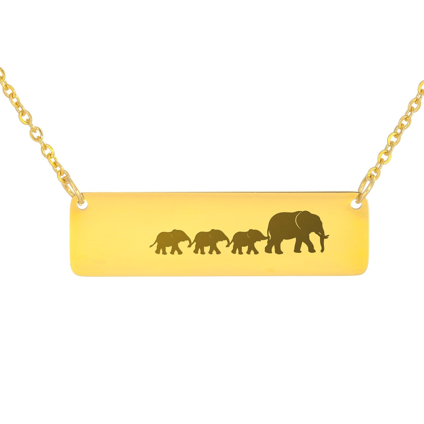 Elephant Mom Engraved Vertical Bar Necklace 3 Elephants