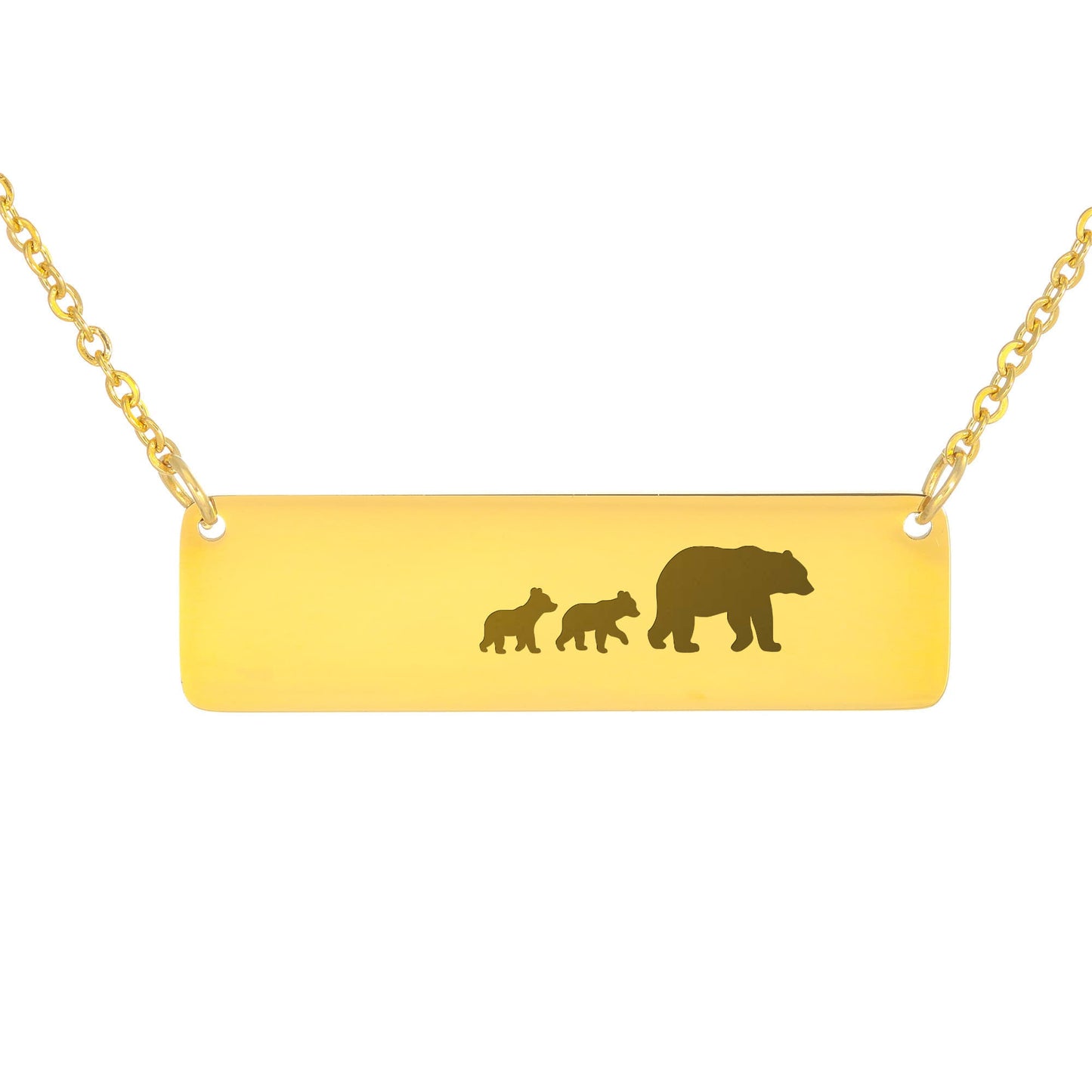 Mom Bear Engraved Vertical Bar Necklace 2 Cub