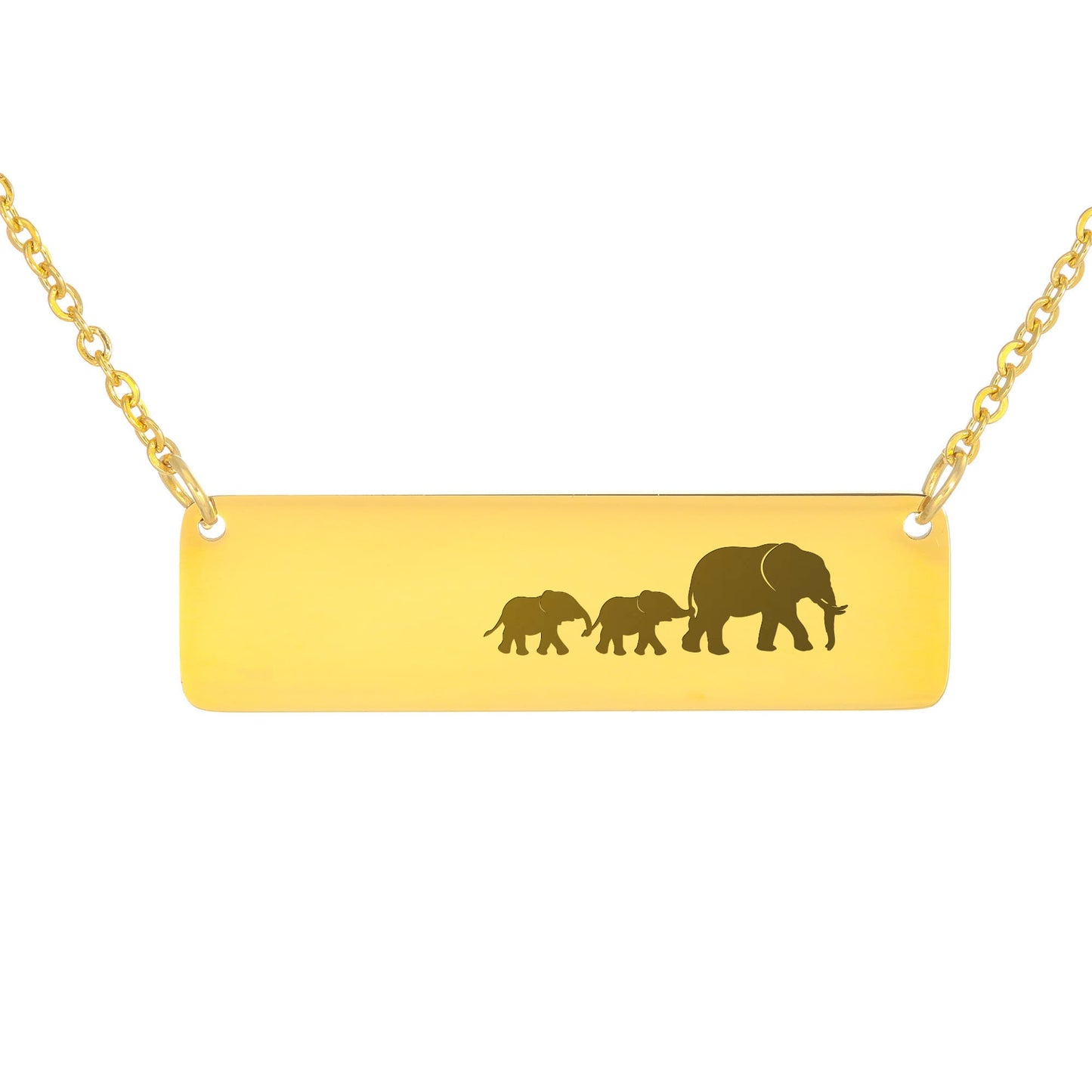 Elephant Mom Engraved Vertical Bar Necklace 2 Elephants