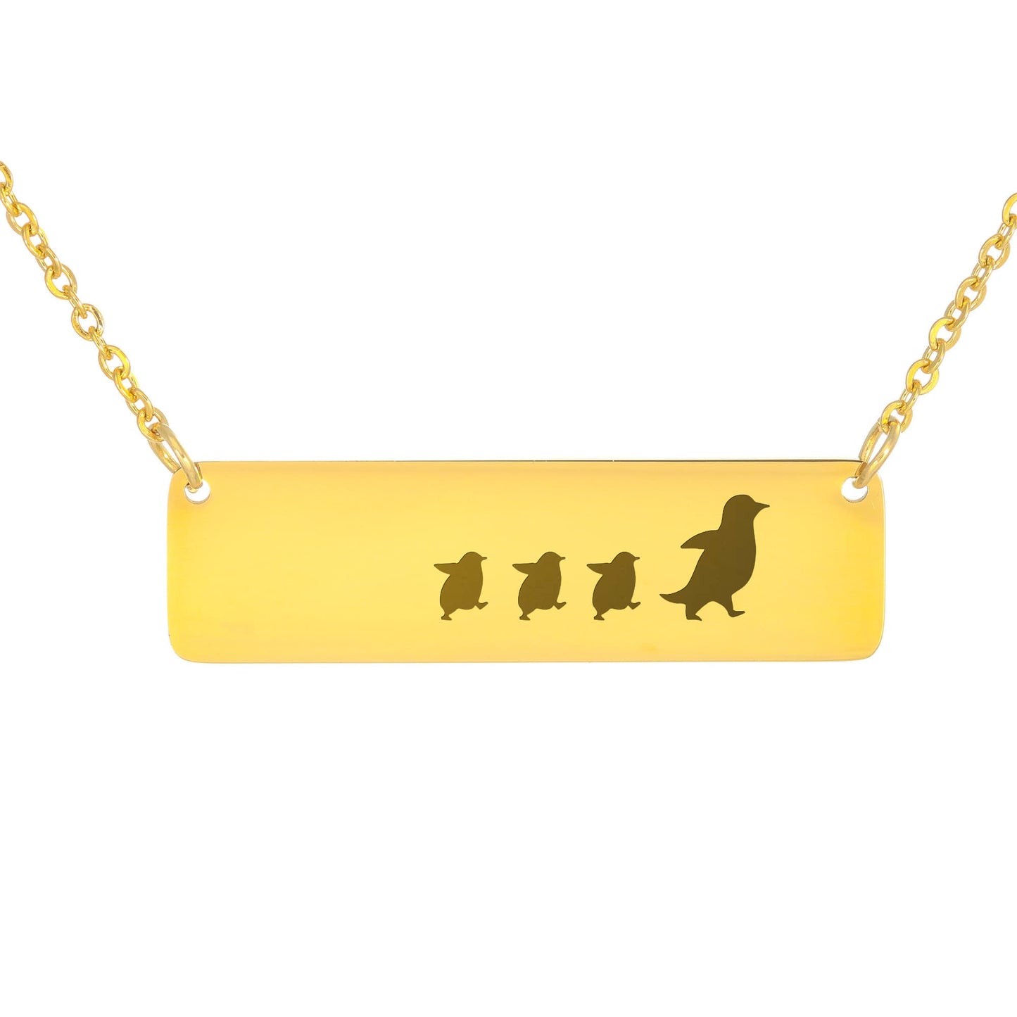 Mama Penguin Engraved Vertical Bar Necklace 3 Penguins